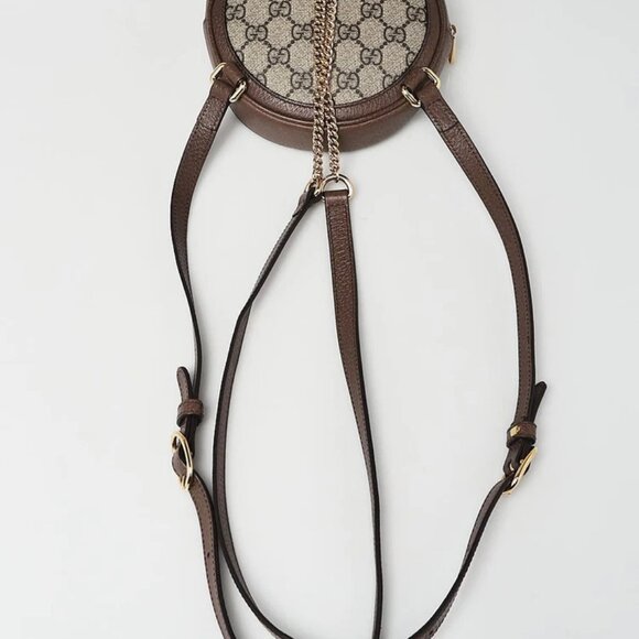 Gucci Beige/Ebony GG Canvas Ophidia Round Mini Backpack Bag - Picture 10 of 11